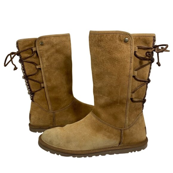 UGG Australia Lace Back Tasman Tall Tan Suede Boots Women's Size 8 1010820 - Picture 1 of 12